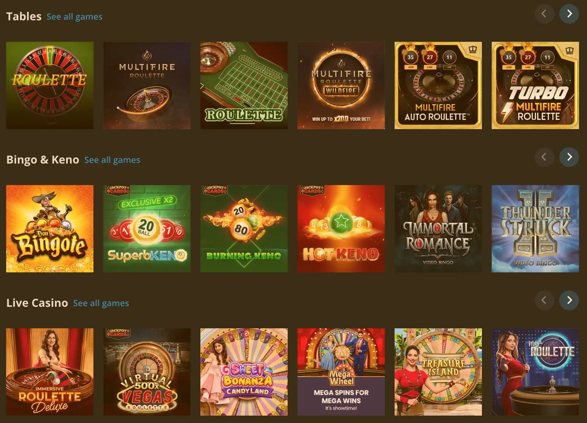 Gallery of various casino games available on SportPesa.