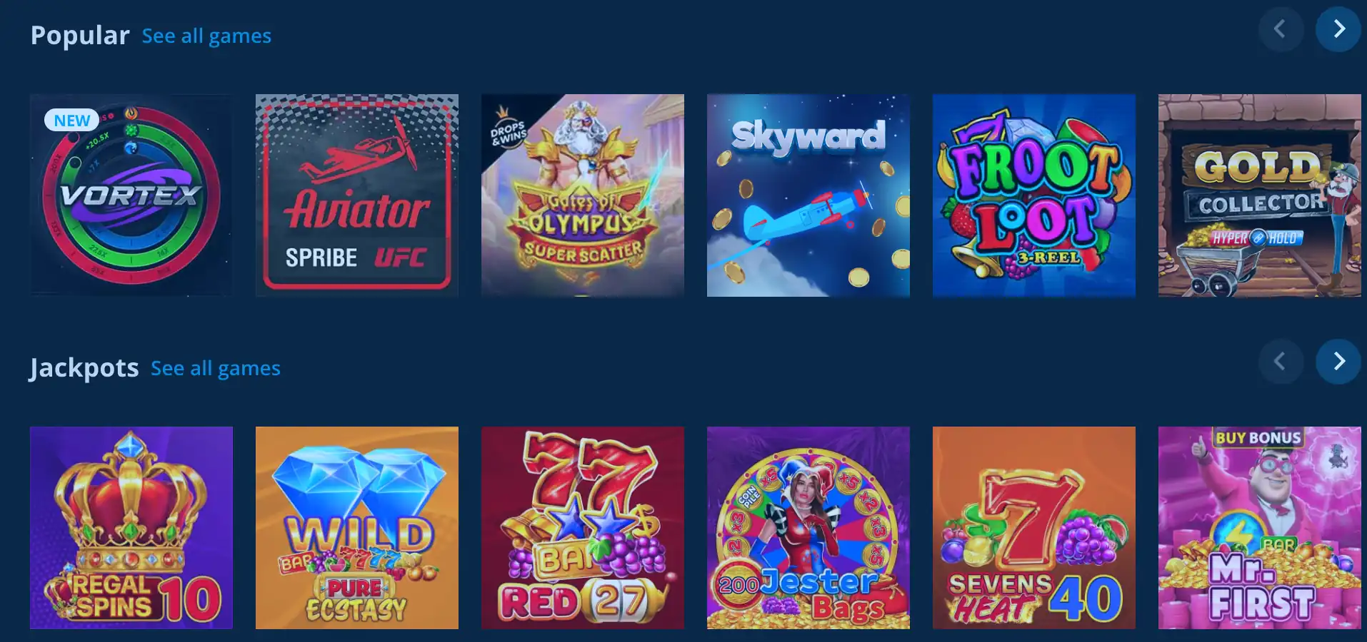 Showcase of top casino games on the SportPesa platform.